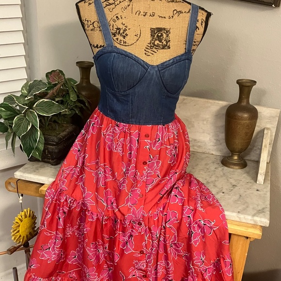 Band of Gypsies Denim and Red Floral Maxi Dress - Picture 4 of 11